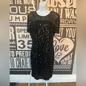 Vintage Leslie Fay Black Sequined and Sheer Whimsygoth Glam Dress